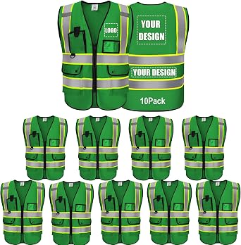 Custom Logo Safety Vest High Visibility Reflective Vest Class 2 Standard with Pockets and Zipper