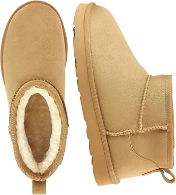Womens Winter Mini Ankle Boots, Short Snow Booties Faux Fur Lined Warm Suede, Classic Micro Cloud Comfort Slip On Shoes Cute