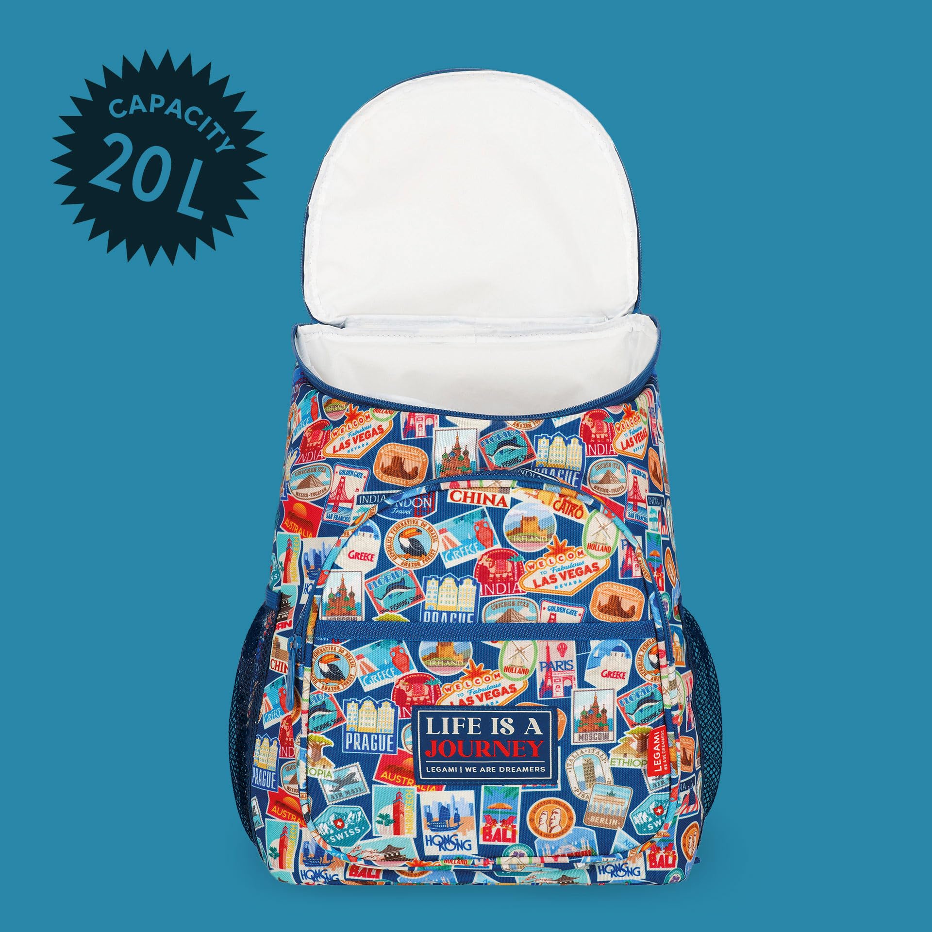 Legami - Thermorucksack Cooler Backpack, strapazierfähig, wärmeisolierend, tropfsicher, geräumig, Hauptfach, Mitteltasche, 2 Seitentaschen, 29 x 35 x 21 cm