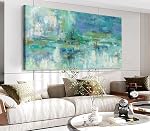 VEAEE Framed Flowers Canvas Wall Art - Indigo Floral Canvas Pictures, Living Room Wall Decor, Botanical Canvas Prints Painting Abstract Artwork Bedroom Office Home Decor 100L x 50W cm