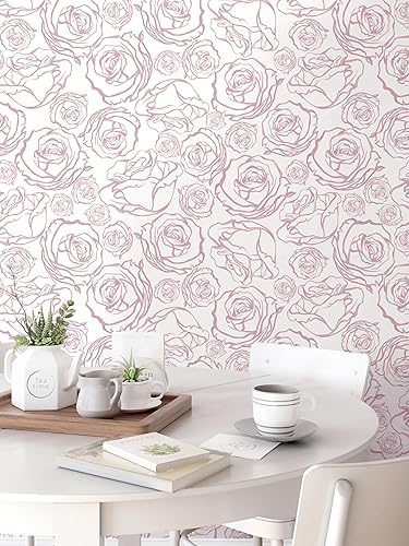 Miniatura 3 de Safiyya Papel Tapiz Floral Rosa de 118'' × 17.3'' Despegar y Pegar Papel de Contacto de Rosas Rosa y Blanco Papel de Pared Removible Papel Tapiz