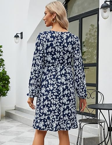 Miniatura 5 de Coolmee Vestido de maternidad de manga corta con volantes y cuello en V para mujer, vestido de verano casual fruncido fluido para baby shower,