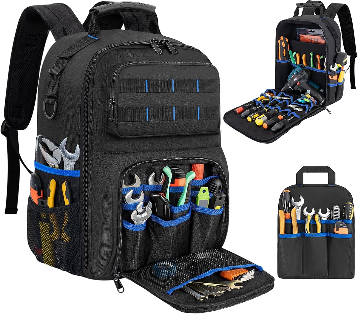 Backpack Tool Bag with Movable Base Plate, Heavy Duty Tool Storage | Tool Storage & Organization with Removable Tool Organizer, Durable Water Resistant for Electricians & Home Repair-Version 4