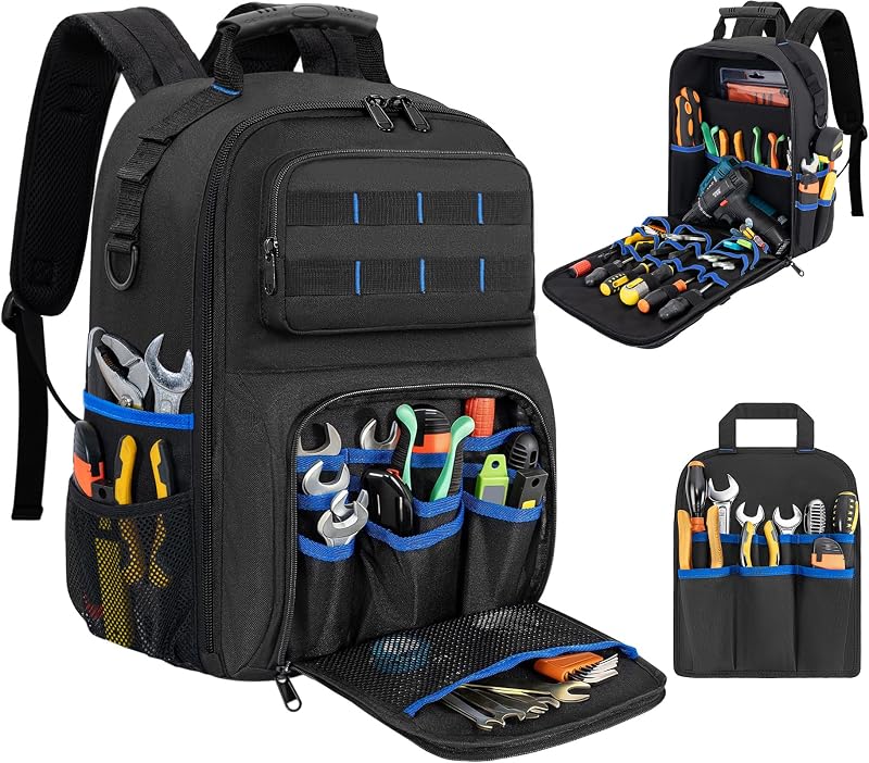 Backpack Tool Bag with Movable Base Plate, Heavy Duty Tool Storage | Tool Storage & Organization with Removable Tool Organizer, Durable Water Resistant for Electricians & Home Repair-Version 4
