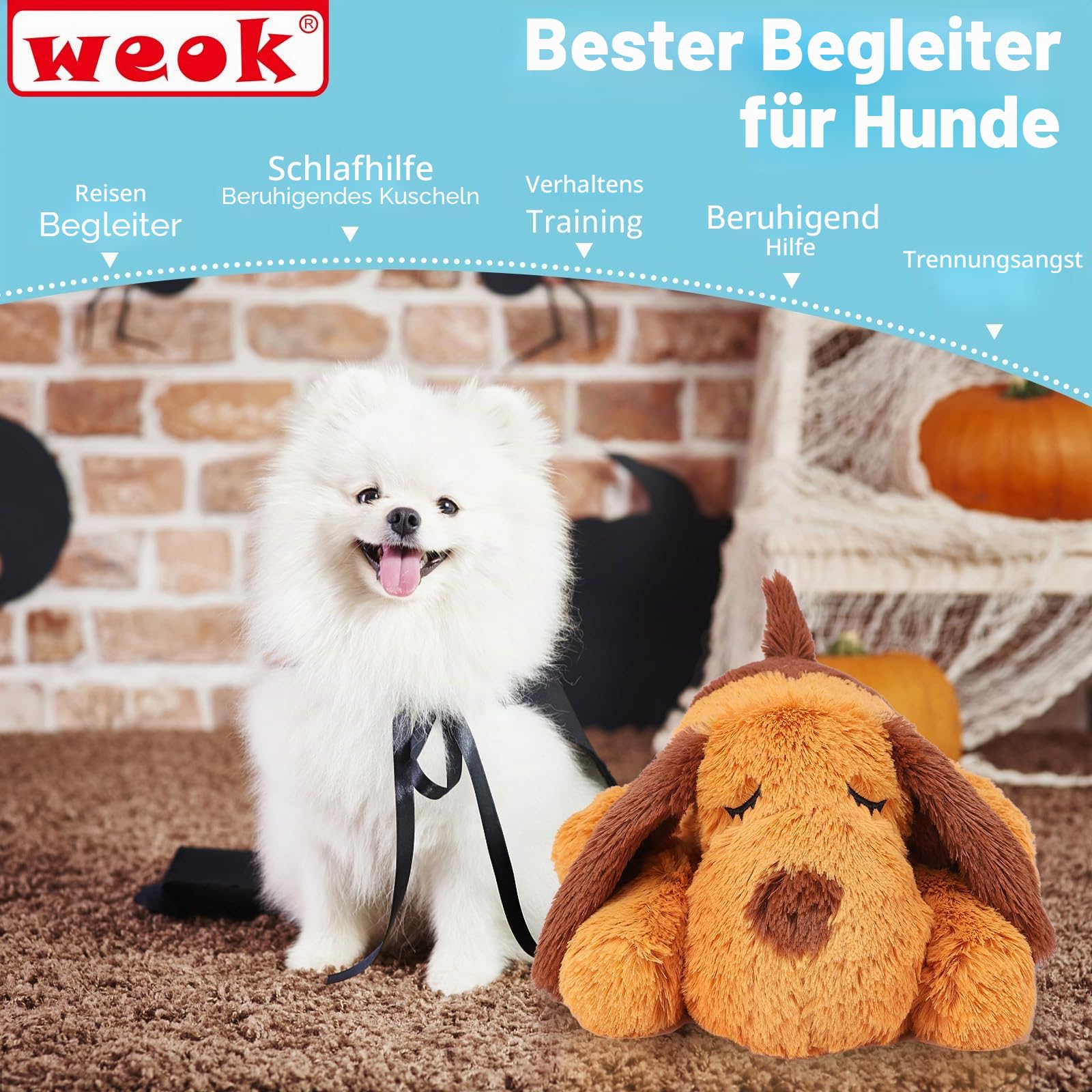 WEOK Herzschlag-Welpenspielzeug – Komfort-Kuschelkissen, zur Linderung von Angstzuständen, beruhigende Hilfe, Herzschlag-Spielzeug für Hunde, Welpenherzschlag-Spielzeug, Schlafhilfe
