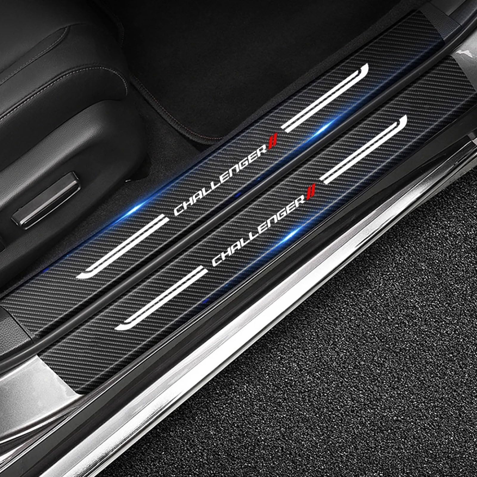 4 Pegatinas Protectoras Para Umbral De Puerta Dodge Charger Durango Challenger SRT – Estribos Fibra De Carbono Con Logotipo Dorado