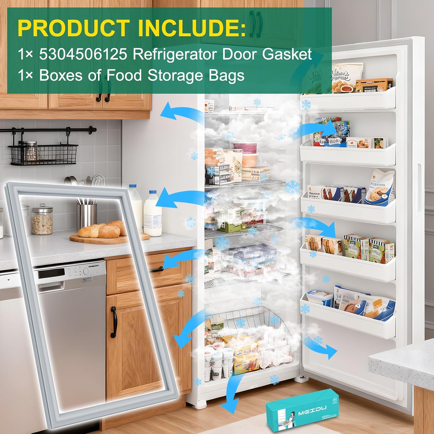 UPGRADED 5304506125 Refrigerator Door Gasket Replacement Compatible with Frigidaire, Gibson, Crosley Refrigerator Door Seal Replaces Part Number 216522315 216284600 4452753 Freezer Door Gasket