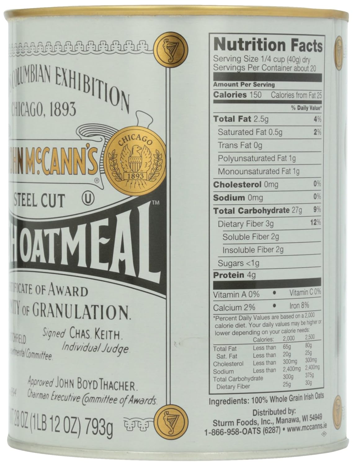 McCann's Irish Oatmeal, Traditional Steel Cut Oats, 28 Ounce (Pack of 4)