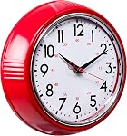 Kiera Grace Retro Decorative Analog Round Wall Clock, 9.5" D x 2" W, Red