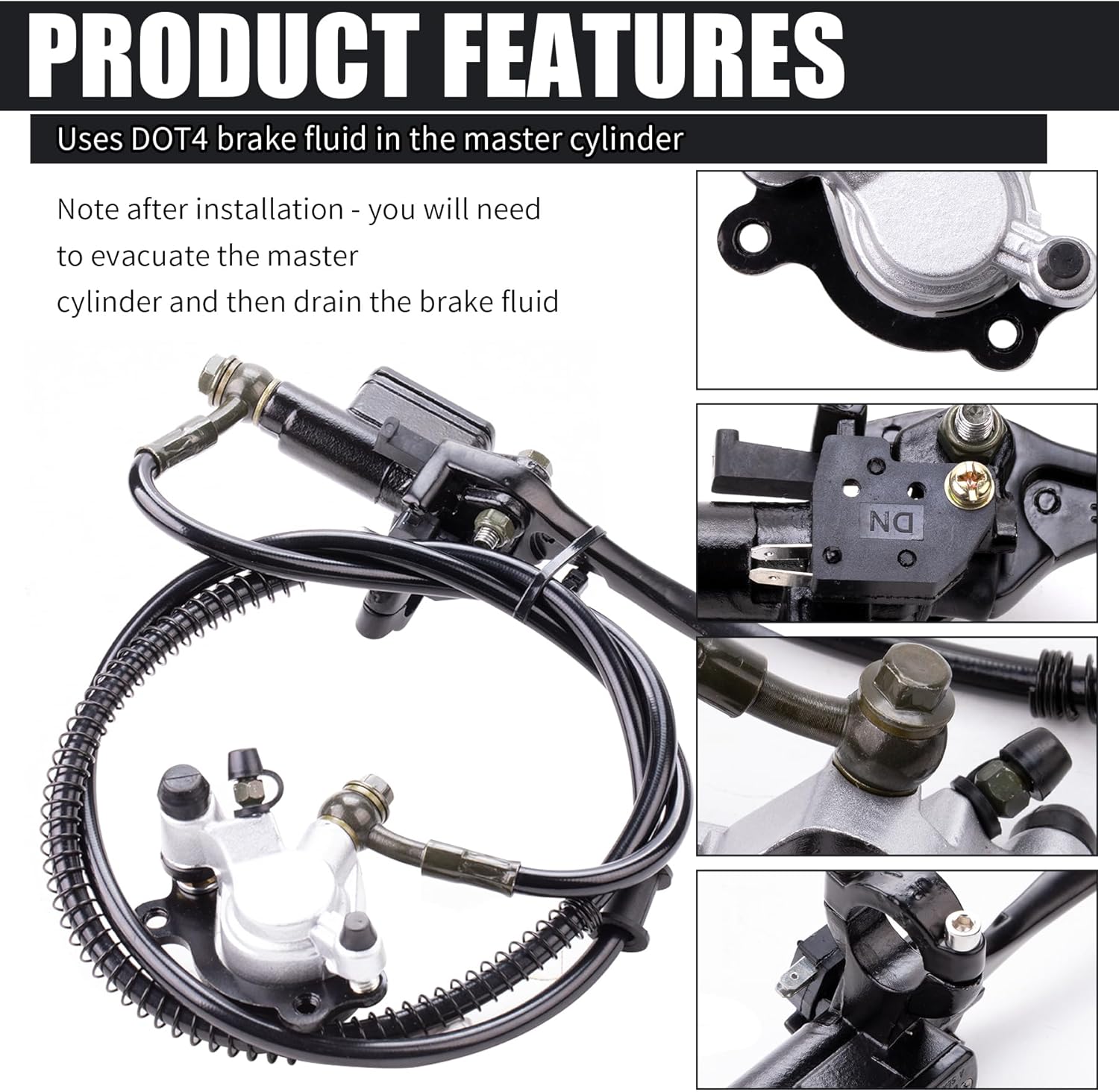 JINGKE 50 Inch Upgraded Hydraulic Brake Master Cylinder Caliper With Brake Pad Assembly Hose Tube for 97cc 2.8HP Baja Doodle Bug DB30 Blitz Dirt Bug Racer Mini Bike Motorsports Go Karts（silver）