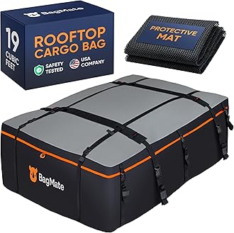 19 Cubic Feet Roof Bag – Safety Tested Heavy-Duty Waterproof Rooftop Cargo Carrier for All Cars & SUVs (with or Without Rack) – Includes Protective Mat & Storage Bag – Military-Grade 840D PVC