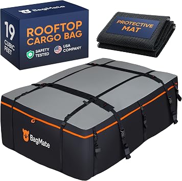 19 Cubic Feet Roof Bag   Safety Tested Heavy-Duty Waterproof Rooftop Cargo Carrier for All Cars & SUVs with or Without Rack   Includes Protective Mat & Storage Bag   Military-Grade 840D PVC