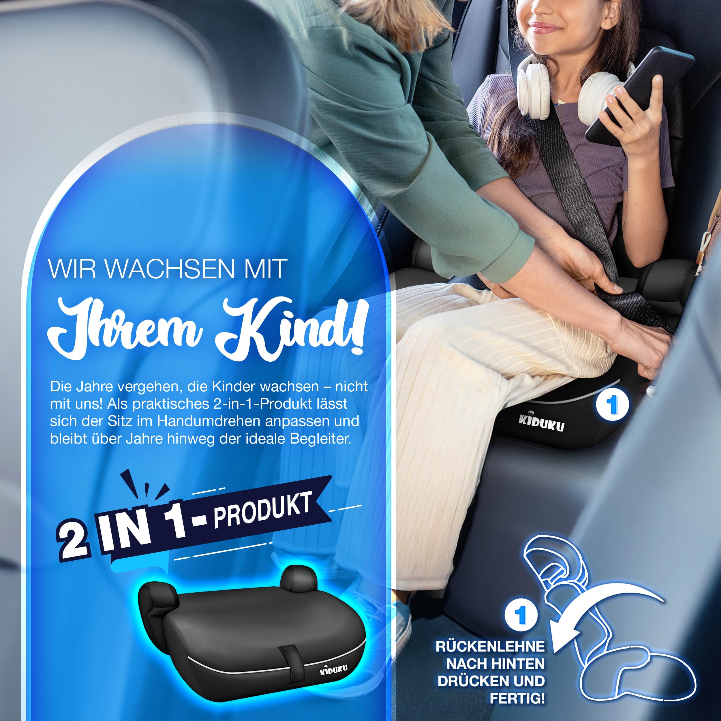 KIDUKU Kindersitz 9-36 kg 1-12 Jahre ECE R129/03 Gruppe 1/2/3 Autokindersitz