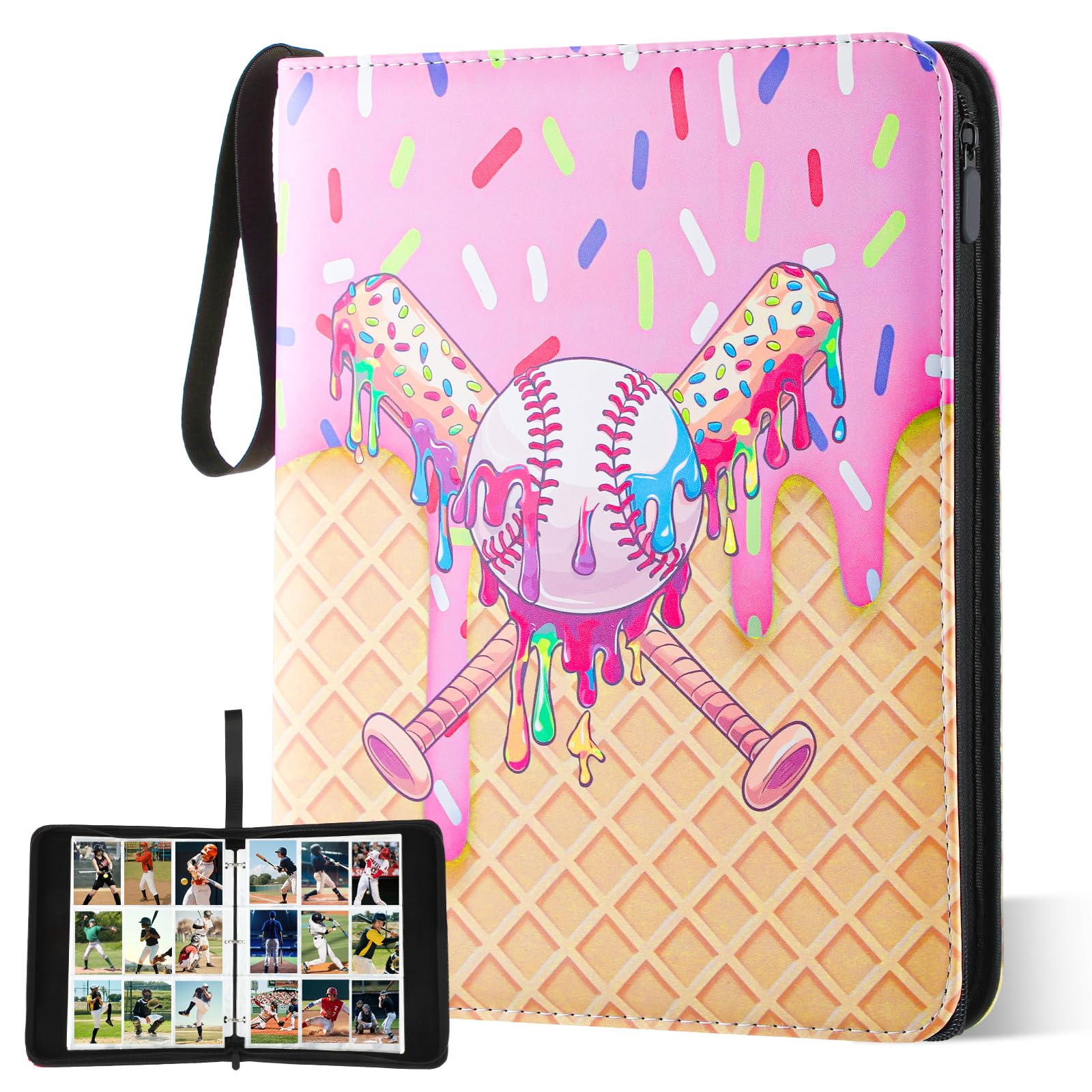 Segregator na karty baseballowe do lodów, wodoodporny, kolekcjonerski, etui na karty, album na prezenty, etui na karty baseballowe dla chłopców, artykuły do gier sportowych (kieszeń 900, różowy