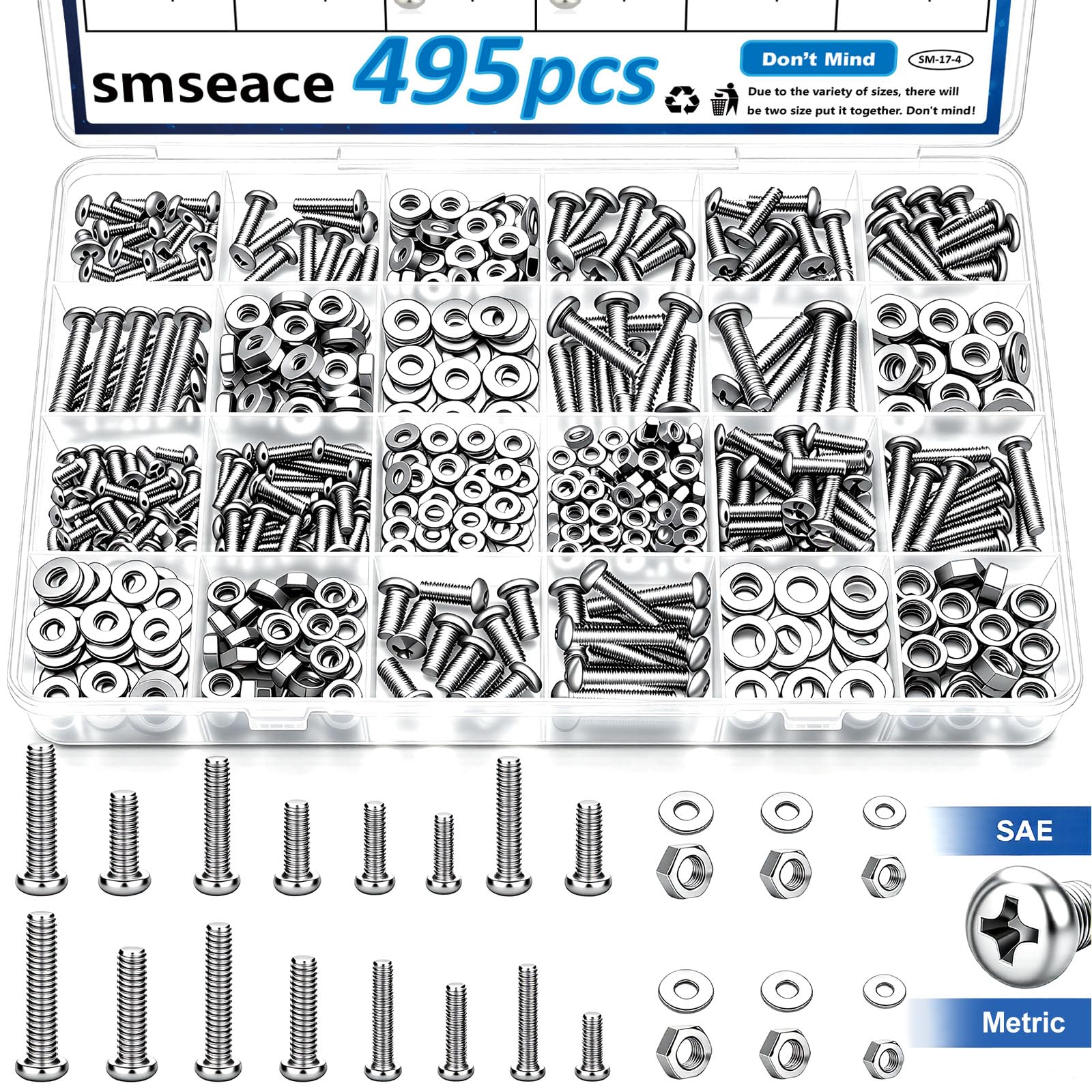 smseace 516Pcs Black Nuts and Bolts Assortment Kit 21-Sizes M3/M4/M5/M6 Nut Bolt Washer Assortment Kit for Machinery, Furniture, Automotive, Motorcycle Repairs — Amazon image 10