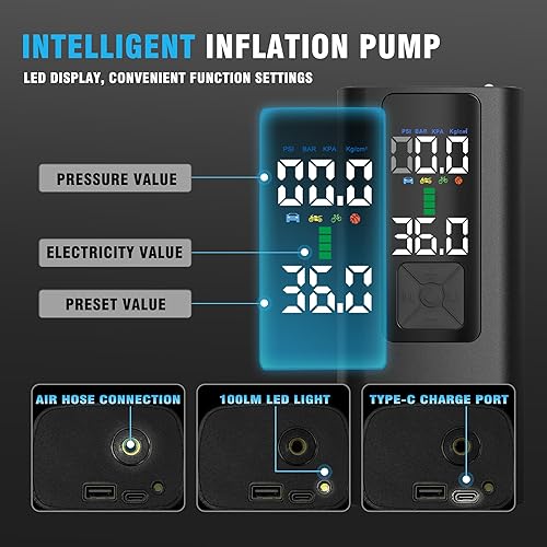 Miniatura 4 de Inflador de neumáticos, compresor de aire portátil, bomba de aire automática para neumáticos de automóvil, accesorios de automóvil con manómetro