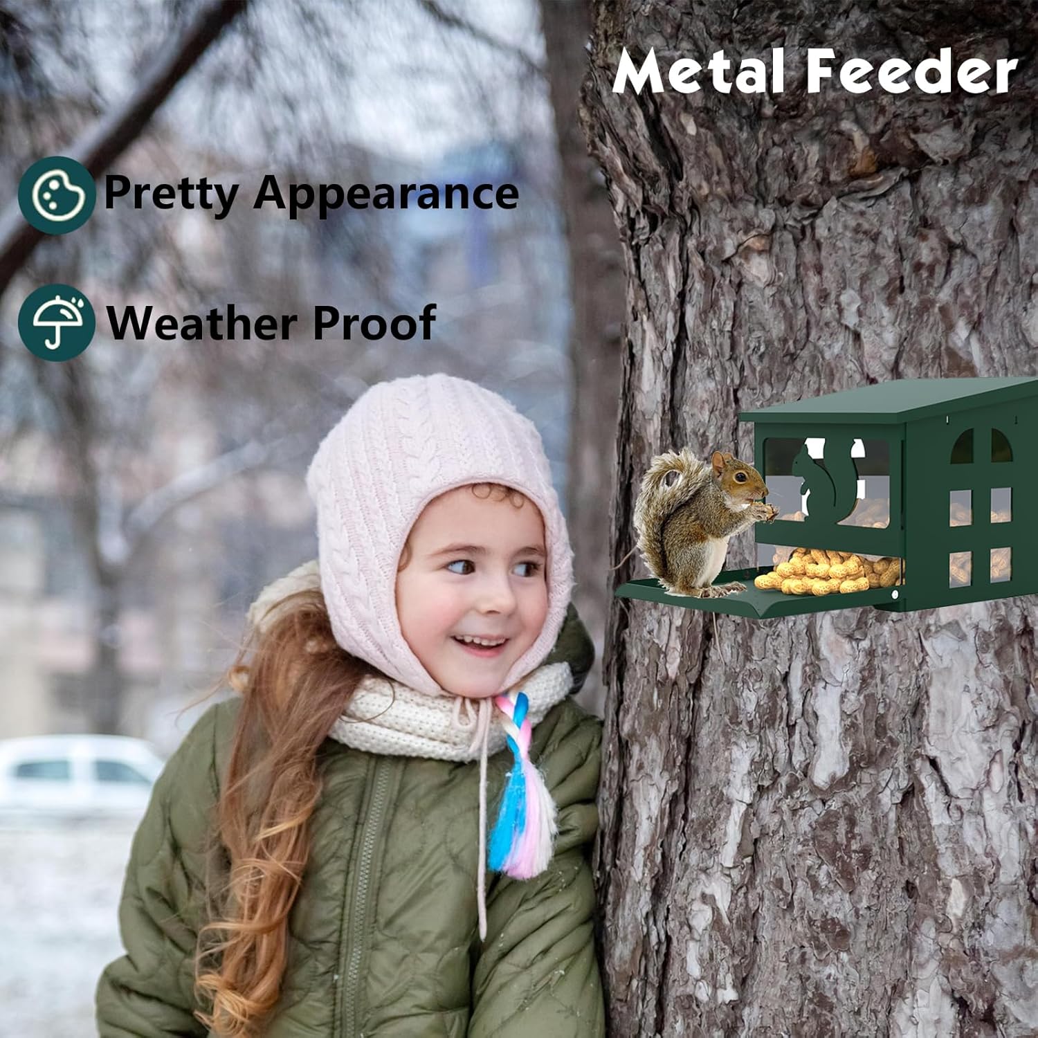 Squirrel Feeder for Outside, Durable Full Metal Squirrel Food Box, Large Capacity Chipmunk Feeder, Weather-Proof Squirrel House, Heavy Duty Squirrel Feeders