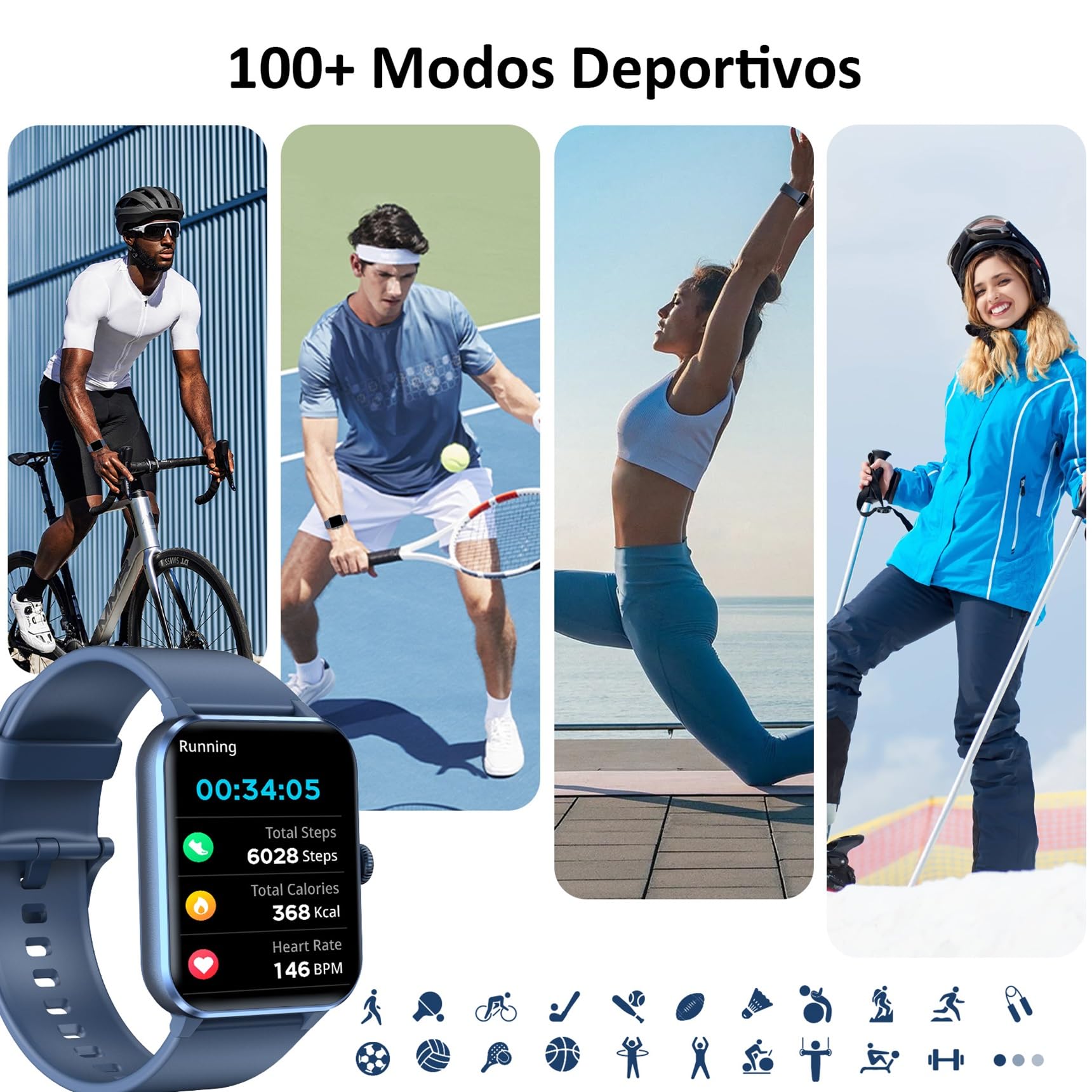 Blackview Smartwatch Hombre (Realizar/Recibir Llamadas), 1.85" Reloj Inteligente Hombre - Pulsómetro/Oxímetro/Sueño, Whatsapp Mensajes, Pulsera Actividad - 100 Modos Deportivos, Podómetro, Android iOS