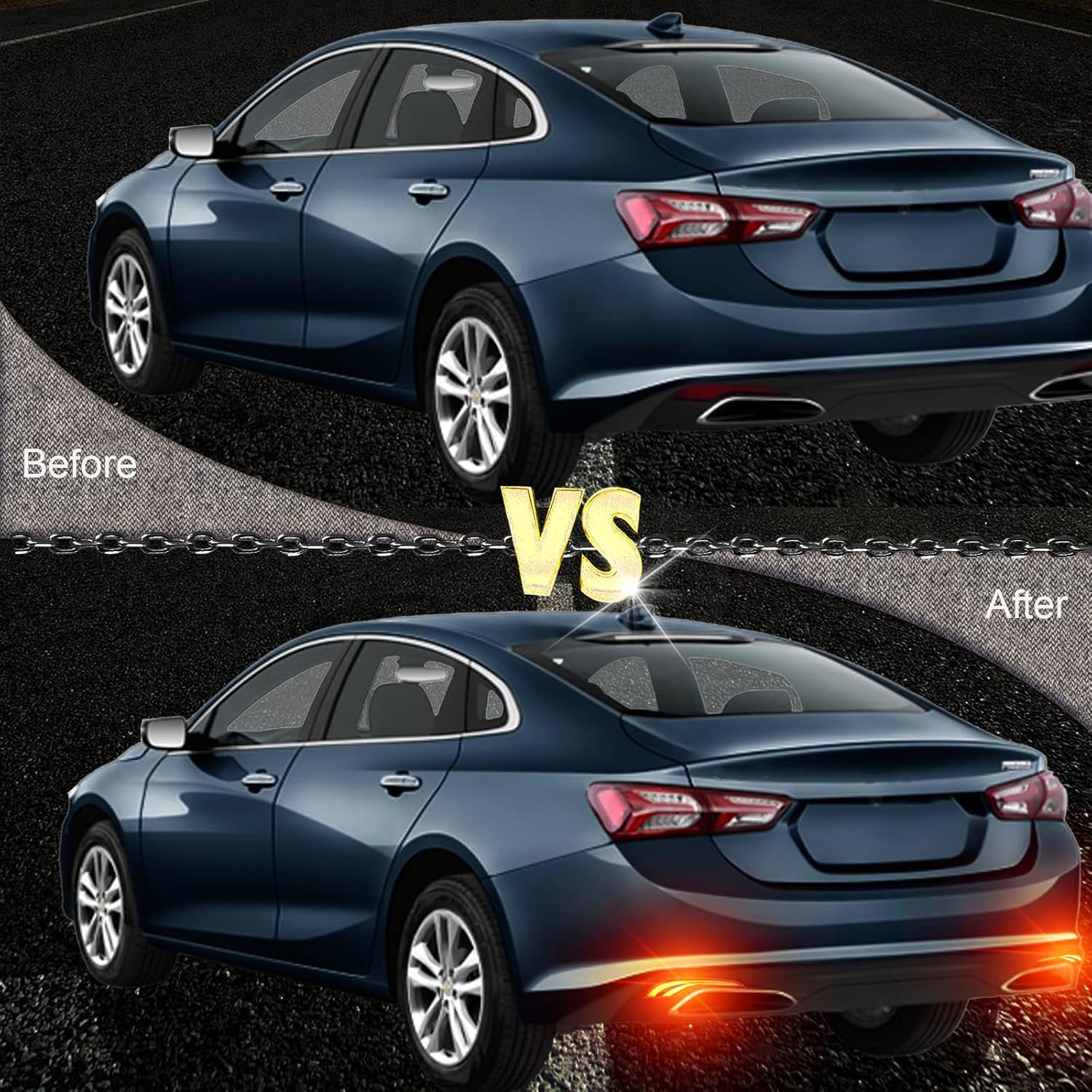 LED Rear Bumper Reflector Lights Compatible with Chevy Malibu RS 2019-2024 Tail Brake Fog Lamp DRL Turn Signal (Red)