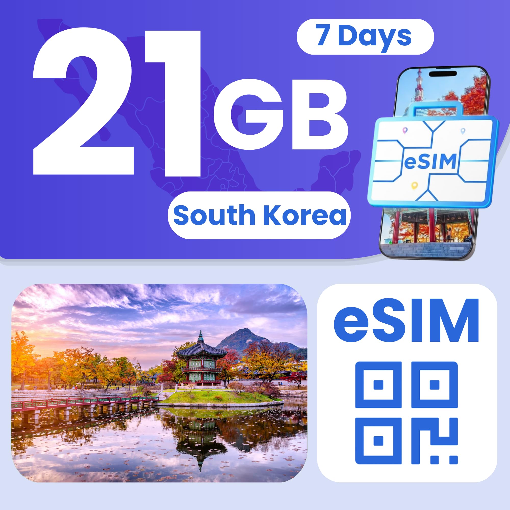 Korea eSIM 21GB 7-Day 5G LTE Hotspot No Physical SIM