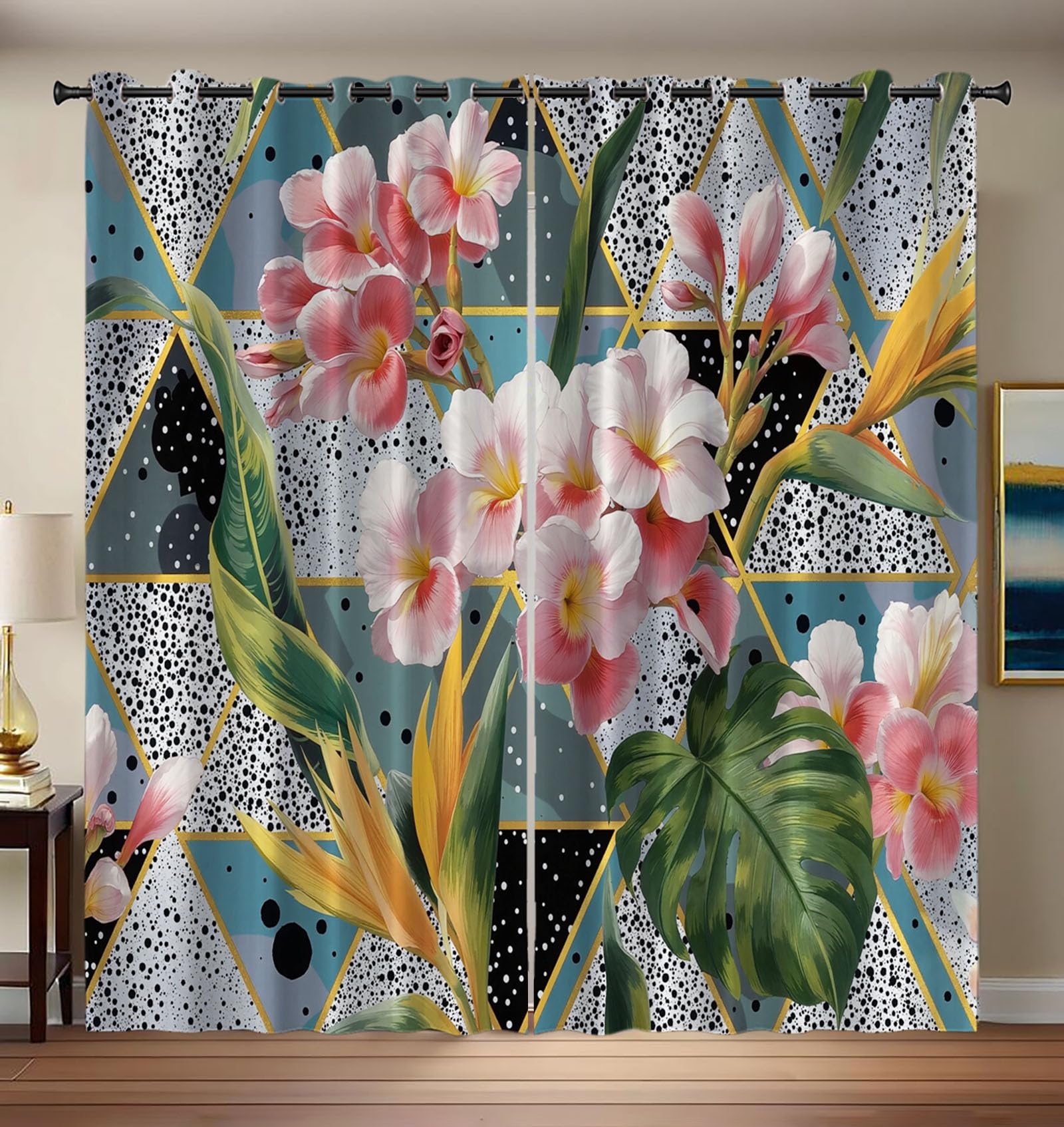 Rideaux Occultants Fleurs Tropicales 2 Pièces 132x213 cm
