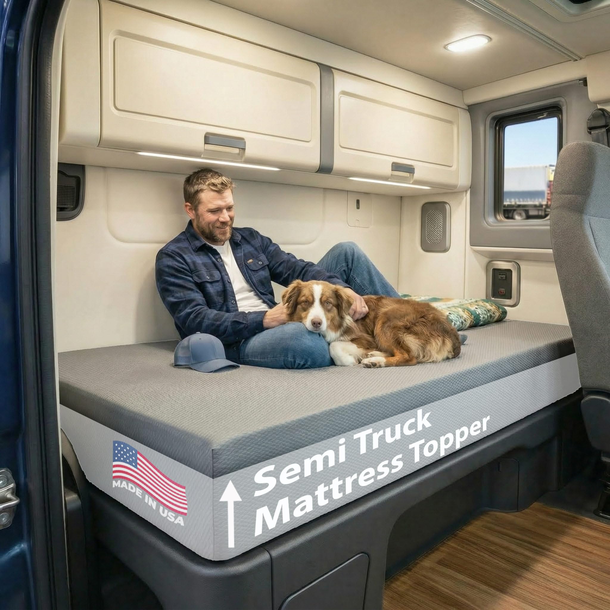 FoammaUSA 2" x 28" x 79" Semi Truck Firm Foam Mattress Topper with Washable Water-Resistant Protective Cover, Comfortable and Durable, CertiPUR-US Certified, Made in USA