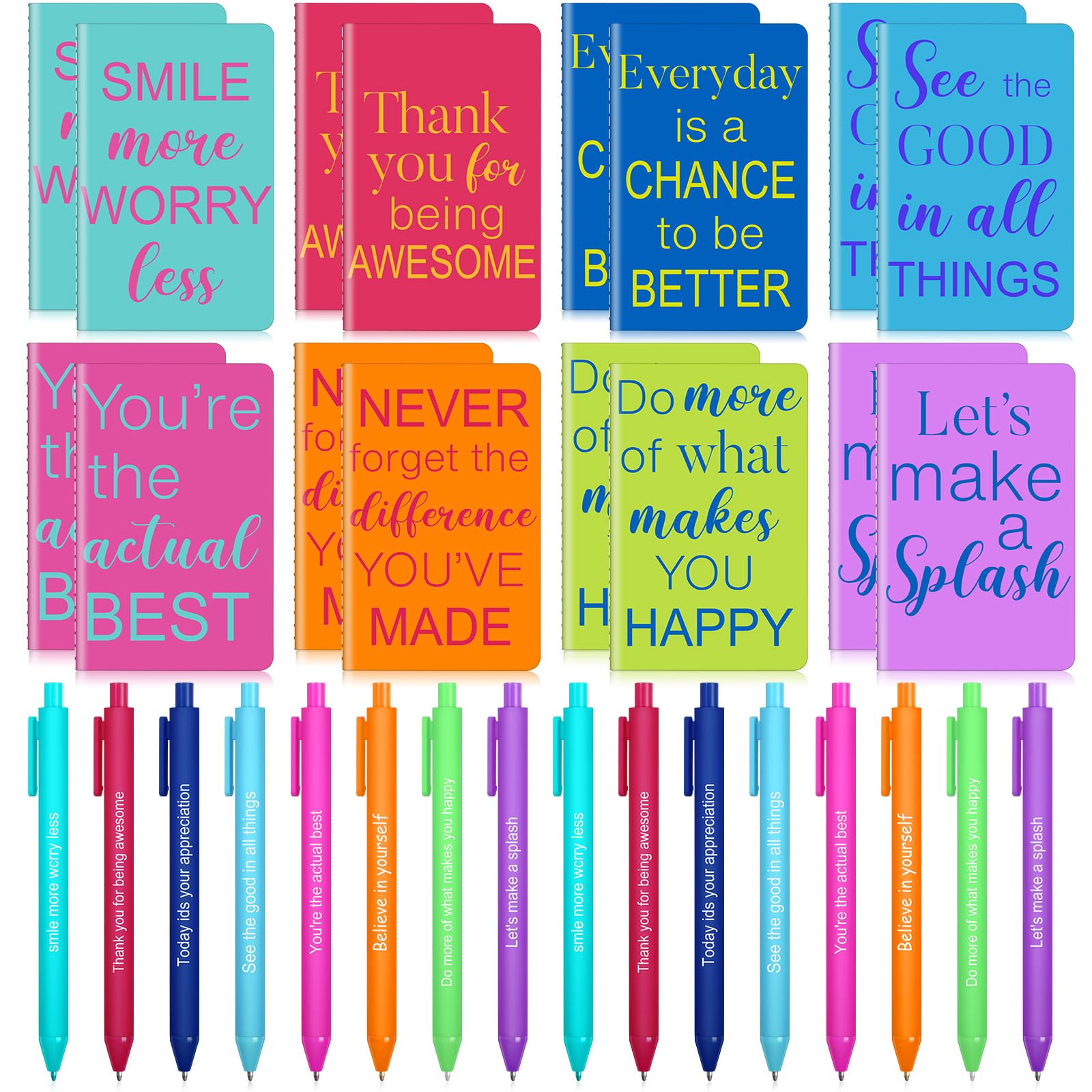 Cadeau pour étudiants et adultes : lot de 32 mini journaux de motivation avec stylos chics