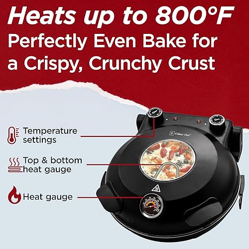 Miniatura 3 de CULINARY CHEF Electric Pizza Oven with Ceramic Stone, Viewing Window, Adjustable Heat Control, Timer and 1200W Baking Power, DIY Homemade Pizzeria