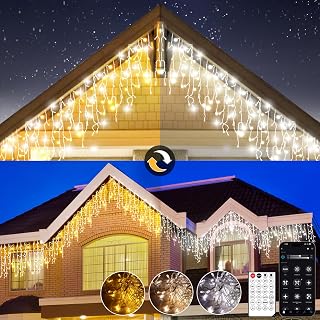 Guirlande Lumineuse Extérieure Noël, Decoration Noel Exterieur Blanc Chaud et Froid, Lumineux Noël Extérieur avec Télécommande et Application, 17 Modes+4 Luminosités+Minuterie (10M-400L,C/F)