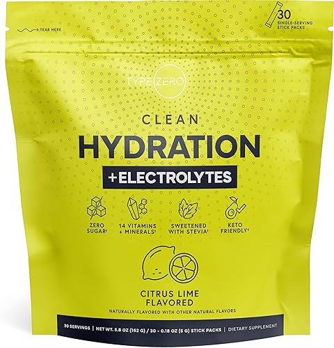 Miniatura 4 de Type Zero Mezcla de bebida Clean Hydration + Electrolytes (30 paquetes de una sola porción) (sabor a lima cítrica) - Hidratación avanzada para