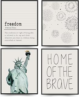 HandEasy Independence Day Wall Art Prints - Set of 4 Unframed Statue of Liberty Posters with Premium Envelope Sleeves, 8x10 Inch 4th of July Decor for Room Home Office-HB01