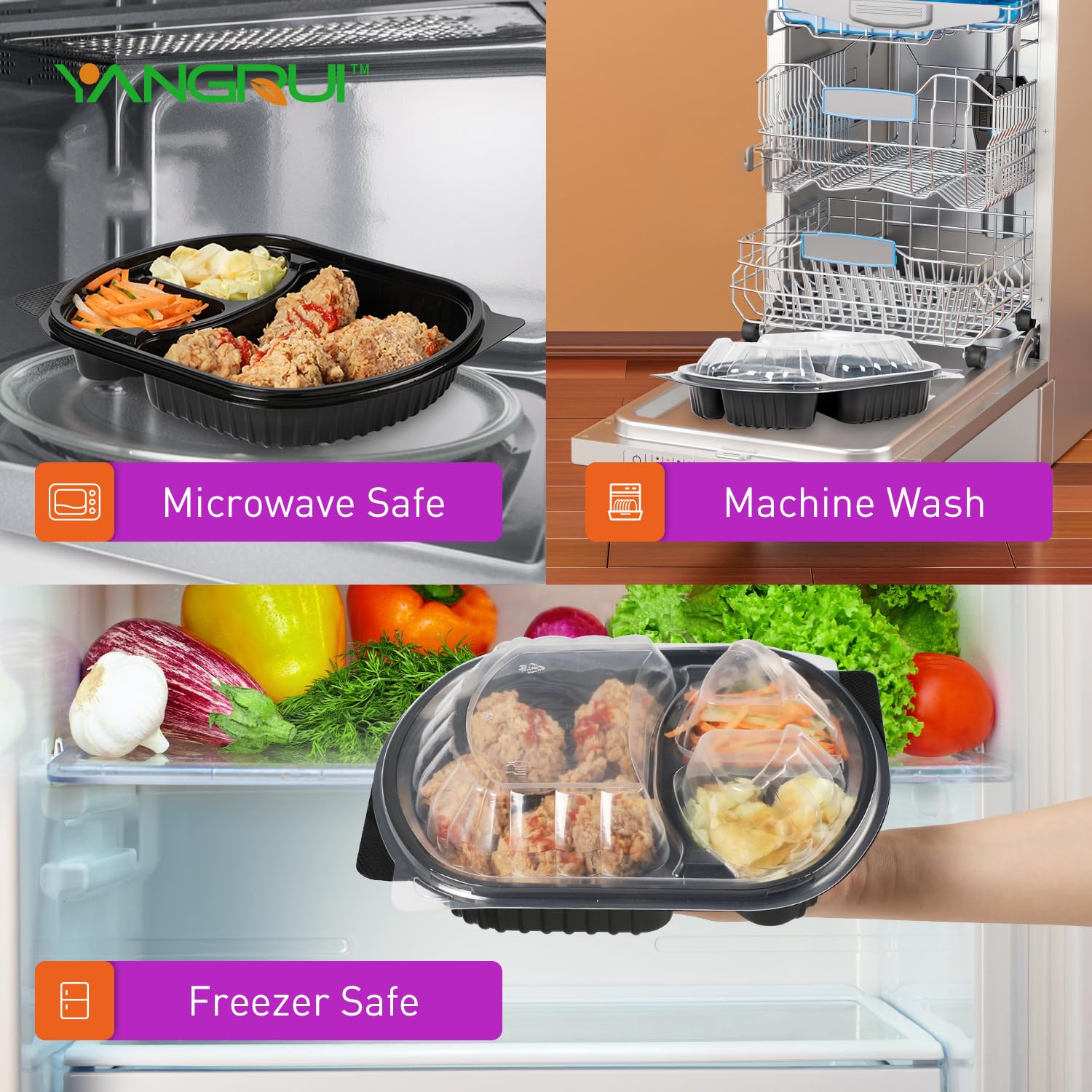 YANGRUI Contenedor de preparación de comidas, paquete de 30 recipientes de 30 onzas sin BPA, reutilizables para llevar, con tapas, envoltura retráctil, apto para microondas, lavavajillas, congelador,