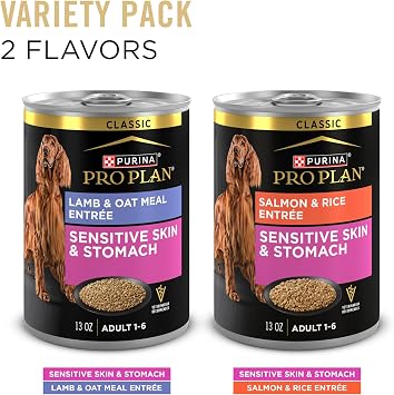 Purina Pro Plan Sensitive Skin & Stomach Wet Dog Food Variety, (12) 13 oz