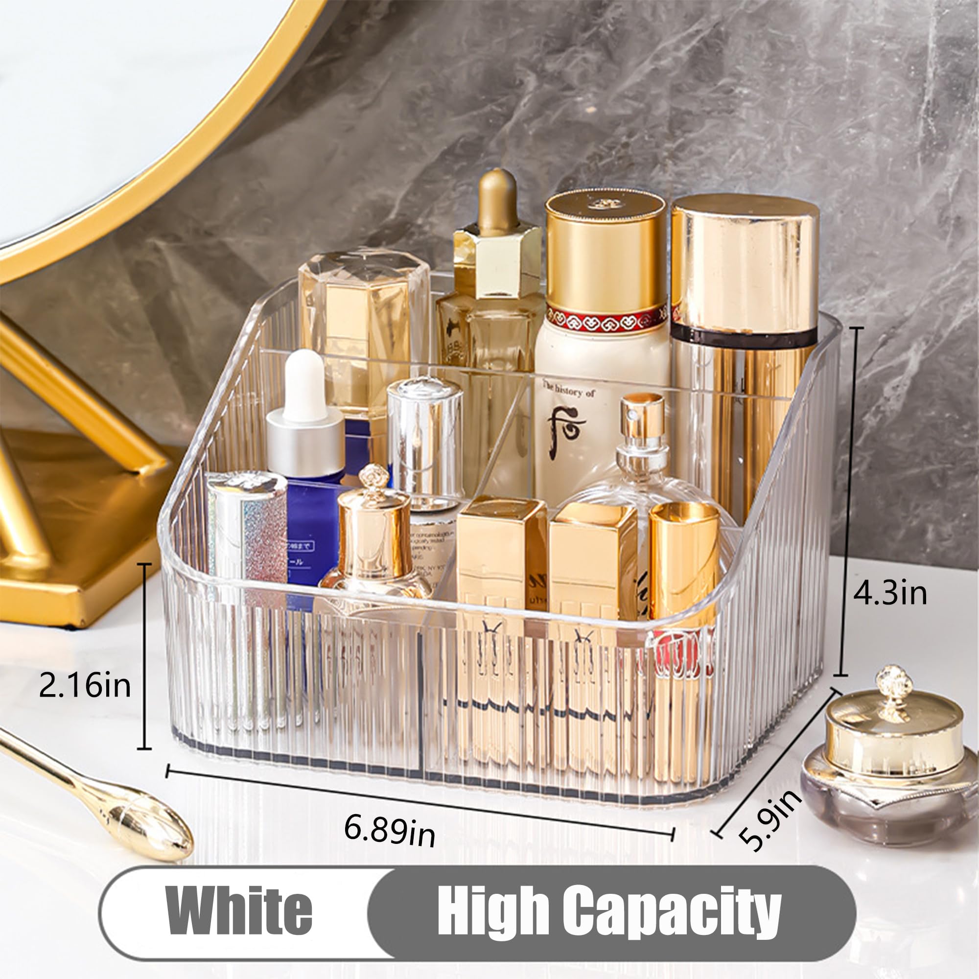 Boîte de rangement pour maquillage et cosmétiques, grande capacité, pour accessoires de coiffeuse, comptoirs de salle de bain, bureau, vitrines cosmétiques (blanc-L)