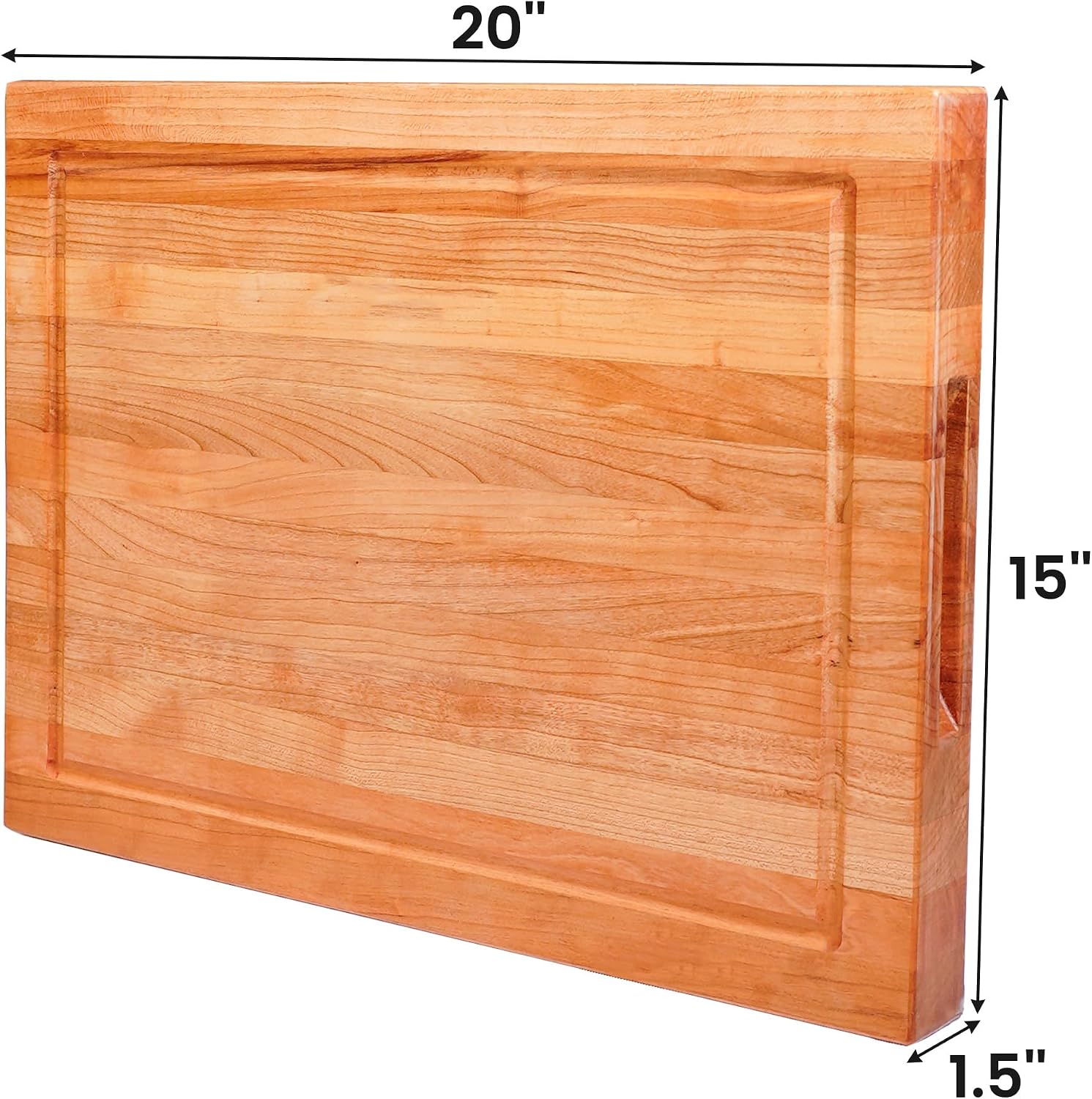 CONSDAN Solid Cherry Wood Cutting Board for Kitchen, USA Grown Hardwood, 20 x 15, with Invisible Inner Handle, Prefinished with Food-Grade Oil, Suitable for Kitchen Edge Grain, 1-1/2" Thick