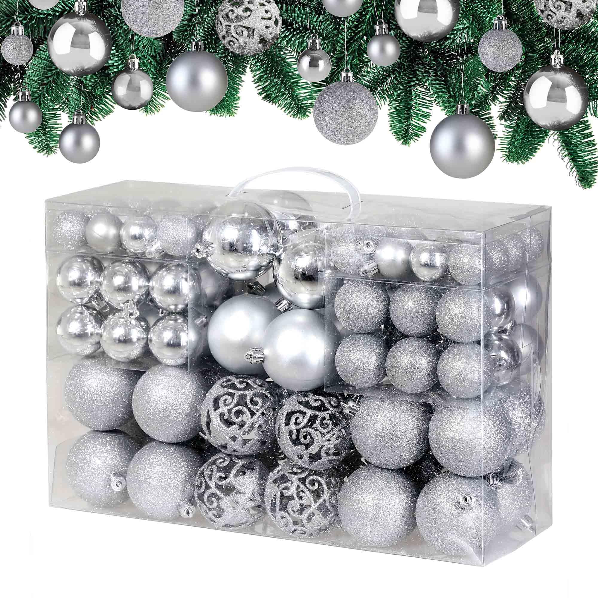 Deuba® Bolas de Navidad 100 Pzs. Set Plateado Mate Brillo Adorno Decoración Navideña Variada Colgante Árbol