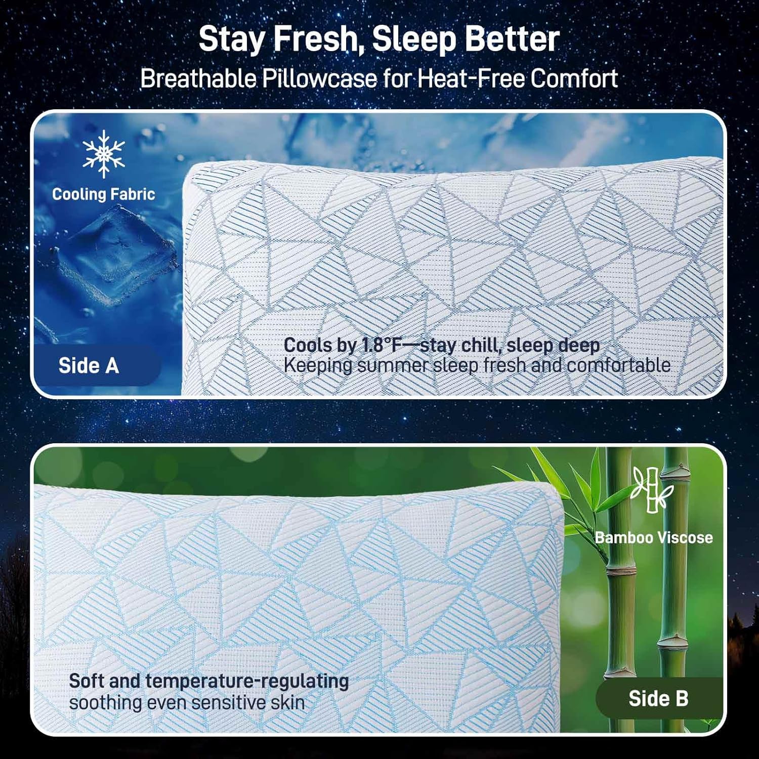 Shredded Memory Foam Cooling Soft Bamboo Viscose Pillows King Set of 2, Adjustable Hypoallergenic Hotel Quality Pillows for Back, Stomach or Side Sleeper, Oeko-TEX Certified - Image 6