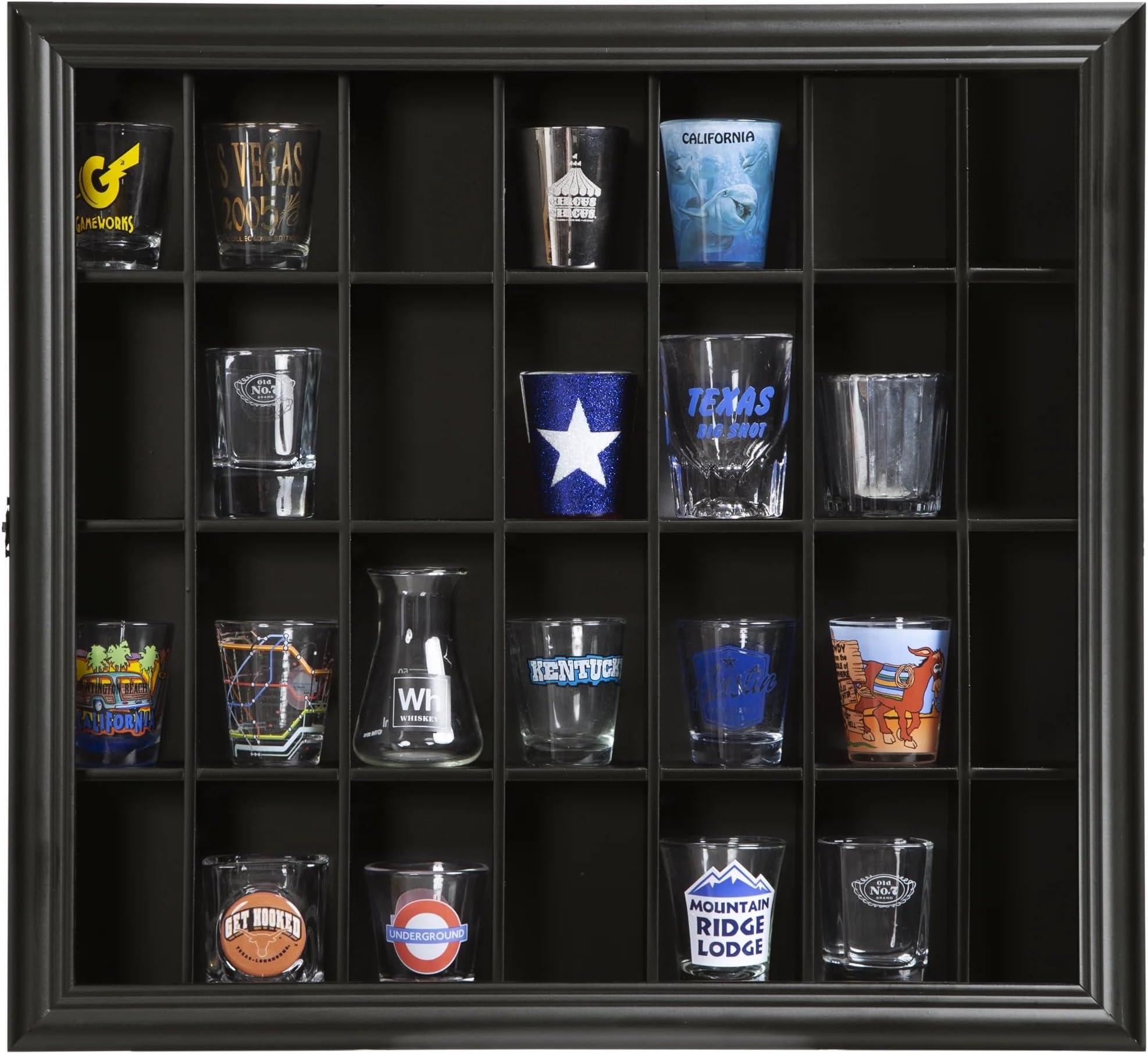 Gallery Solutions 18x16 Shot Glass Hinged Front Display Case, 18" x 16", Black