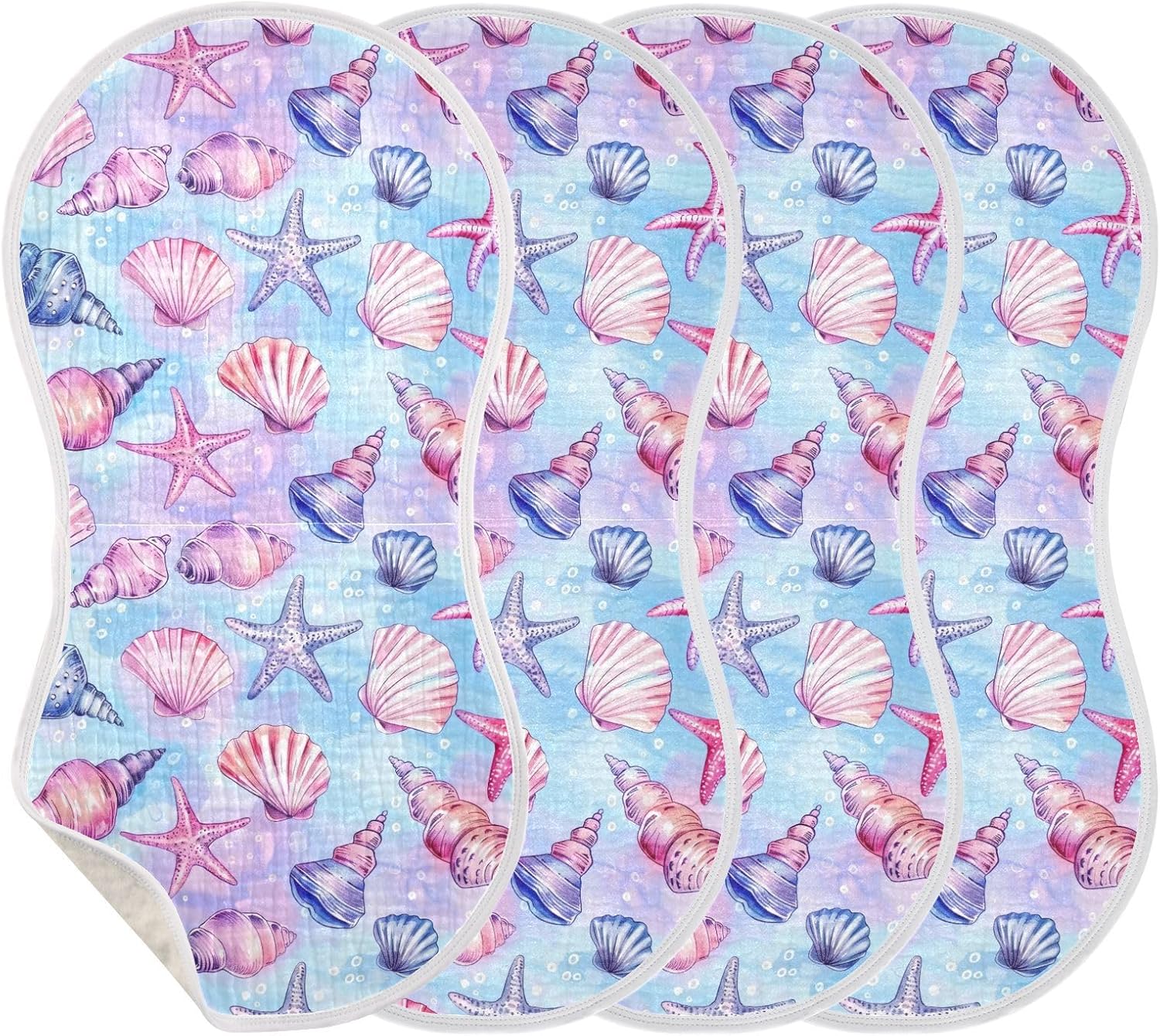 Conch and Shell Muslin Baby Burp Cloths Feeding Cloths Face Towel Soft and Absorbent Bibs for Newborn Boys Girl- 4 Pack