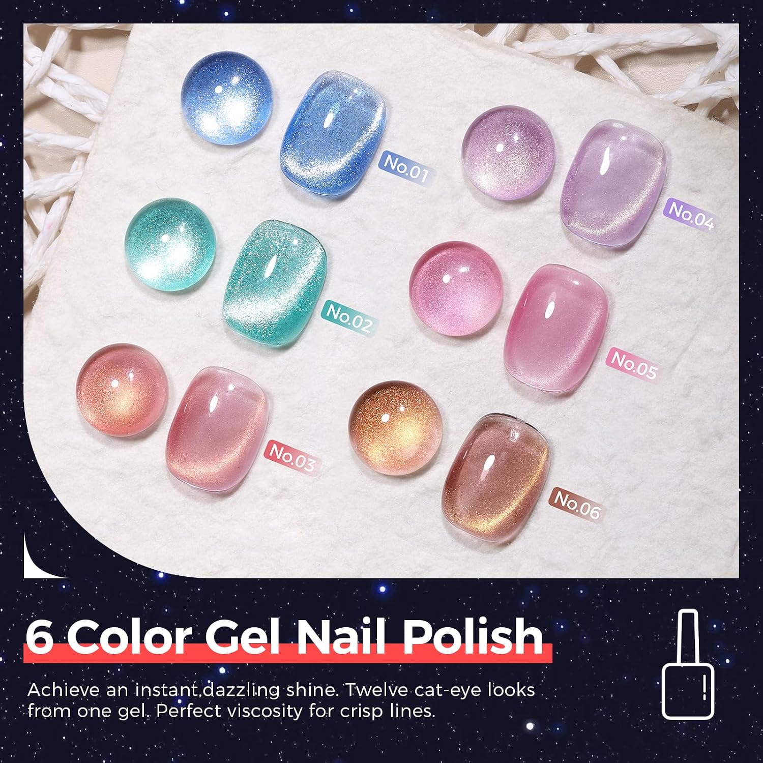 5-in-1 Cat Eye Gel Polish Kit, 6PCS-7.5ml No Base/Top Coat Needed, All-in-One Formula, Beginner-Friendly Magnetic Nail Art Set with Magnet Sticks, Fast Curing for Home DIY Manicure