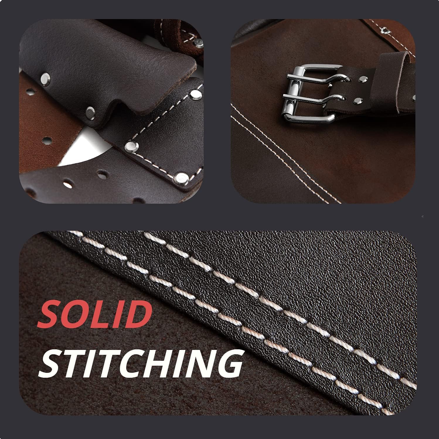 12 Pockets Carpenter Oil Tanned Leather Tool Belt | Builder Work Belt Apron For Men | Tool Holder Work Organiser For Builders, Carpenters, Gardeners, Electricians, Diy Er - - 