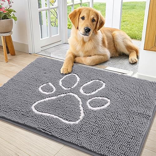 Miniatura 77 de Smiry Tapete para puerta de perro para patas fangosas, absorbente que atrapa la suciedad, antideslizante, de secado rápido, lavable, tapete de