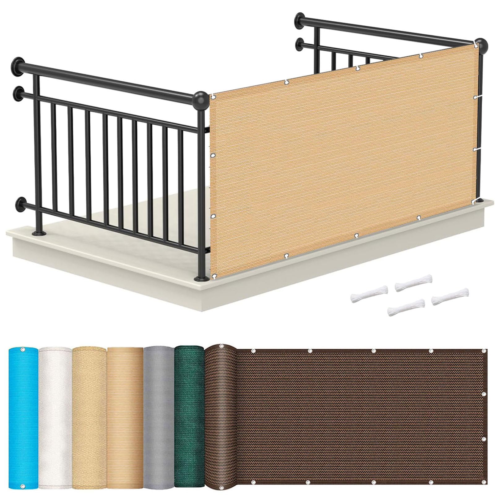 Brise vue balcon 140x950 cm crème avec oeillets pour terrasse