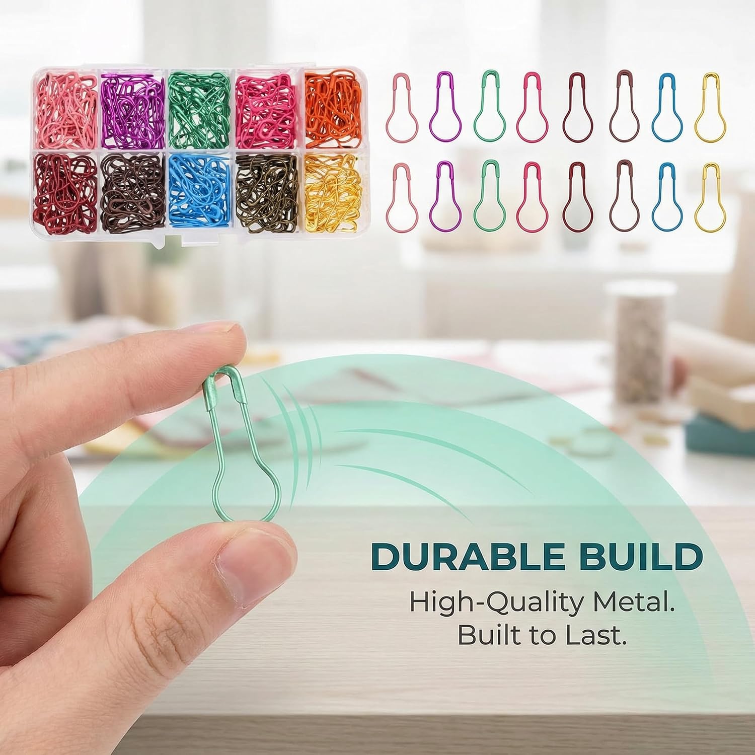 300 Pack Bulb Safety Pins Stitch Markers, 10 Colors Metal Locking Crochet Markers for Knitting & DIY Crafts, Safety Pin Style Knitting Markers with Storage Case