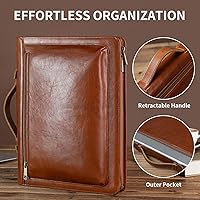 Vista 3 de YIWEN Handmade Leather Portfolio with Handle – Zippered Front Pocket, Clip for Letter Size Notepad, Business Travel Padfolio