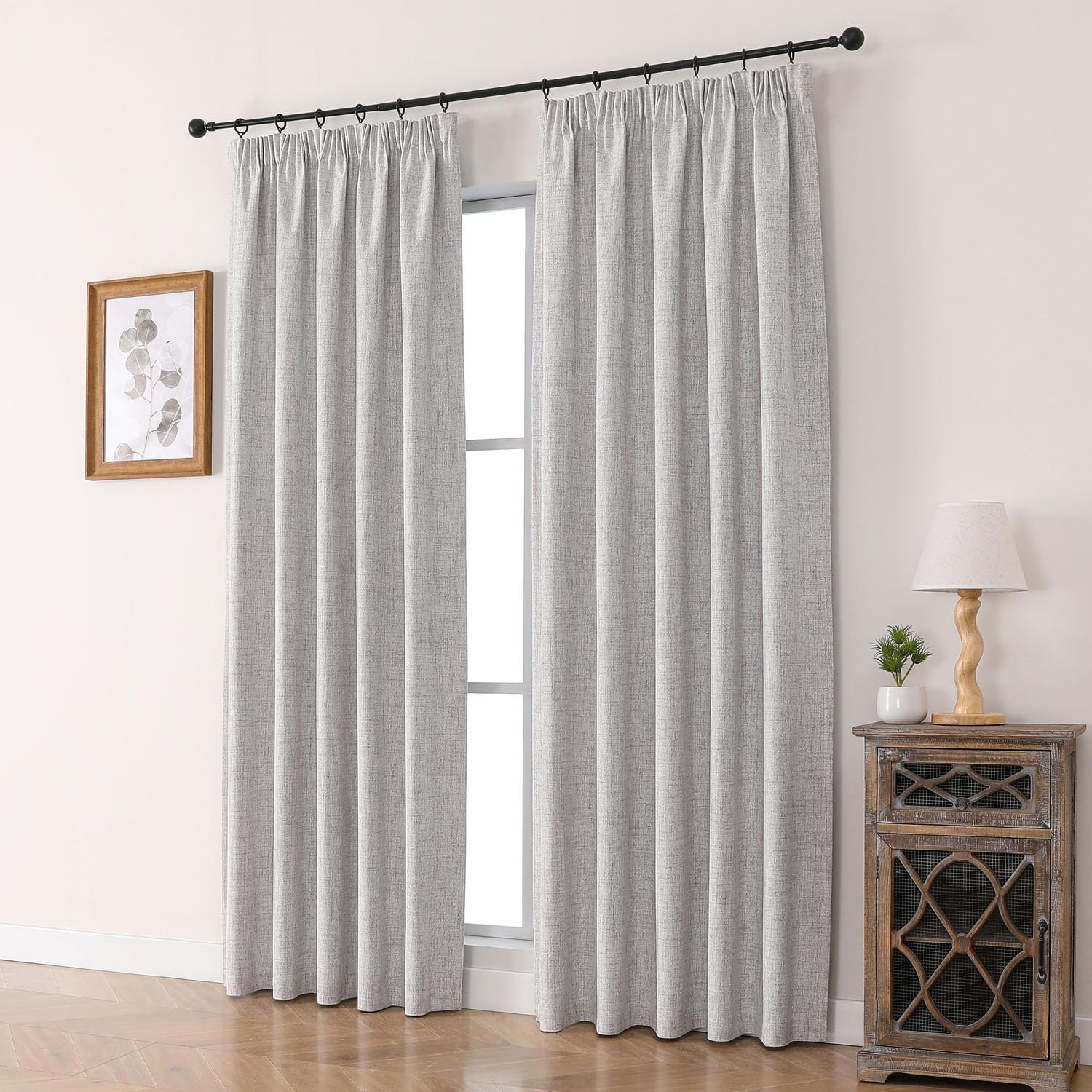 Joydeco 100% Rideau Occultant Thermique en Lin avec Galon Fronceur 140x275 cm 2 Pièces, Rideau Isolant Thermique Anti Froid et Chaleur à Passe Tringle pour Décoration de Porte Fenêtre