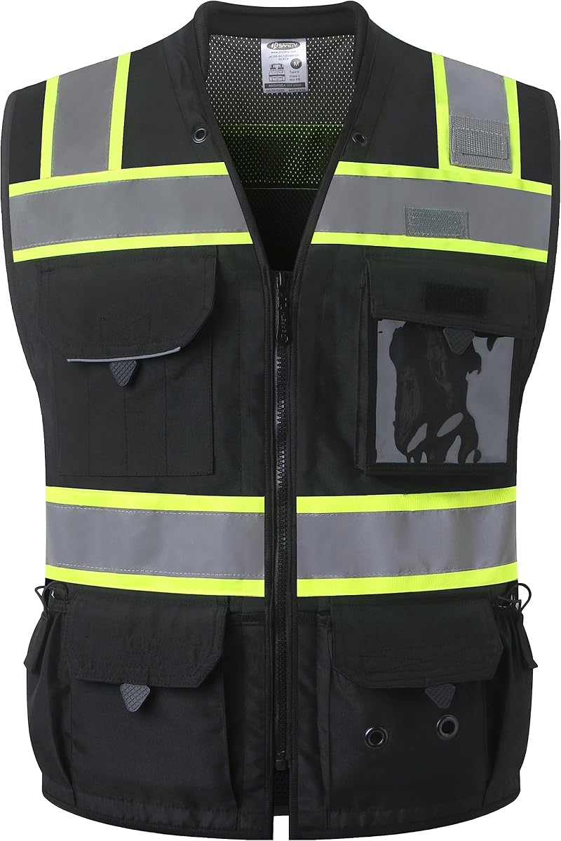 JKSafety Hi-Vis Unisex Surveyor Safety Vest Heavy Duty PPE Inner Pockets ANSI/ISEA Compliant
