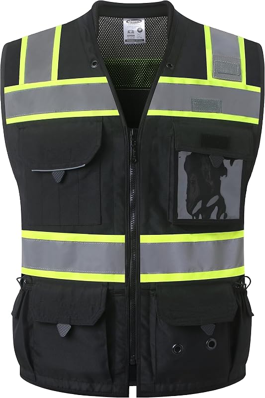 JKSafety Hi-Vis Unisex Surveyor Safety Vest Heavy Duty PPE Inner Pockets ANSI/ISEA Compliant