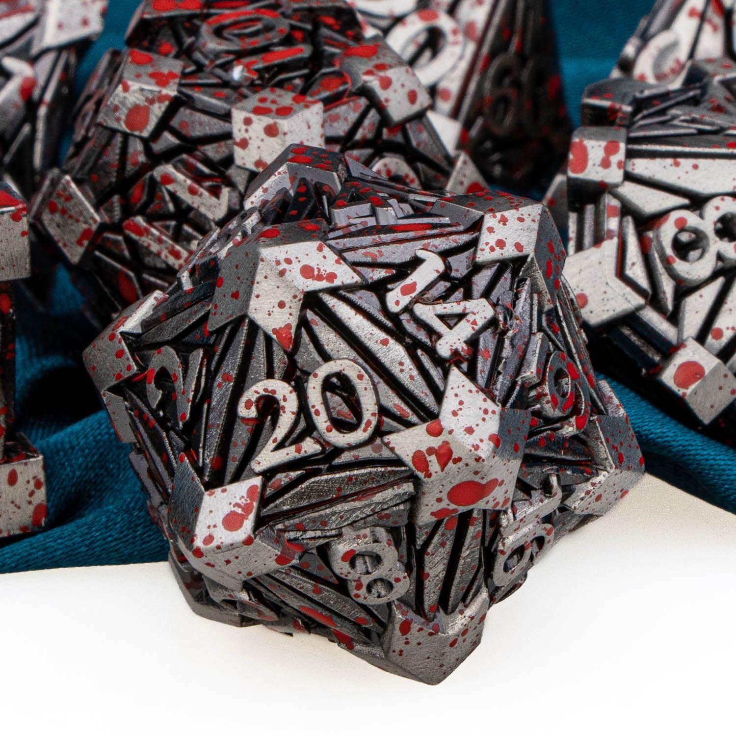 ARUOHHA DND Metal Dice Set Crystal Shards Dice with Gift Box, 7PCS Blood Dragons Polyhedral Dice RPG Role Playing Game Handmade 6 Sided Dungeons D and D Dice Set D20 D12 D10 D8 D6 D4