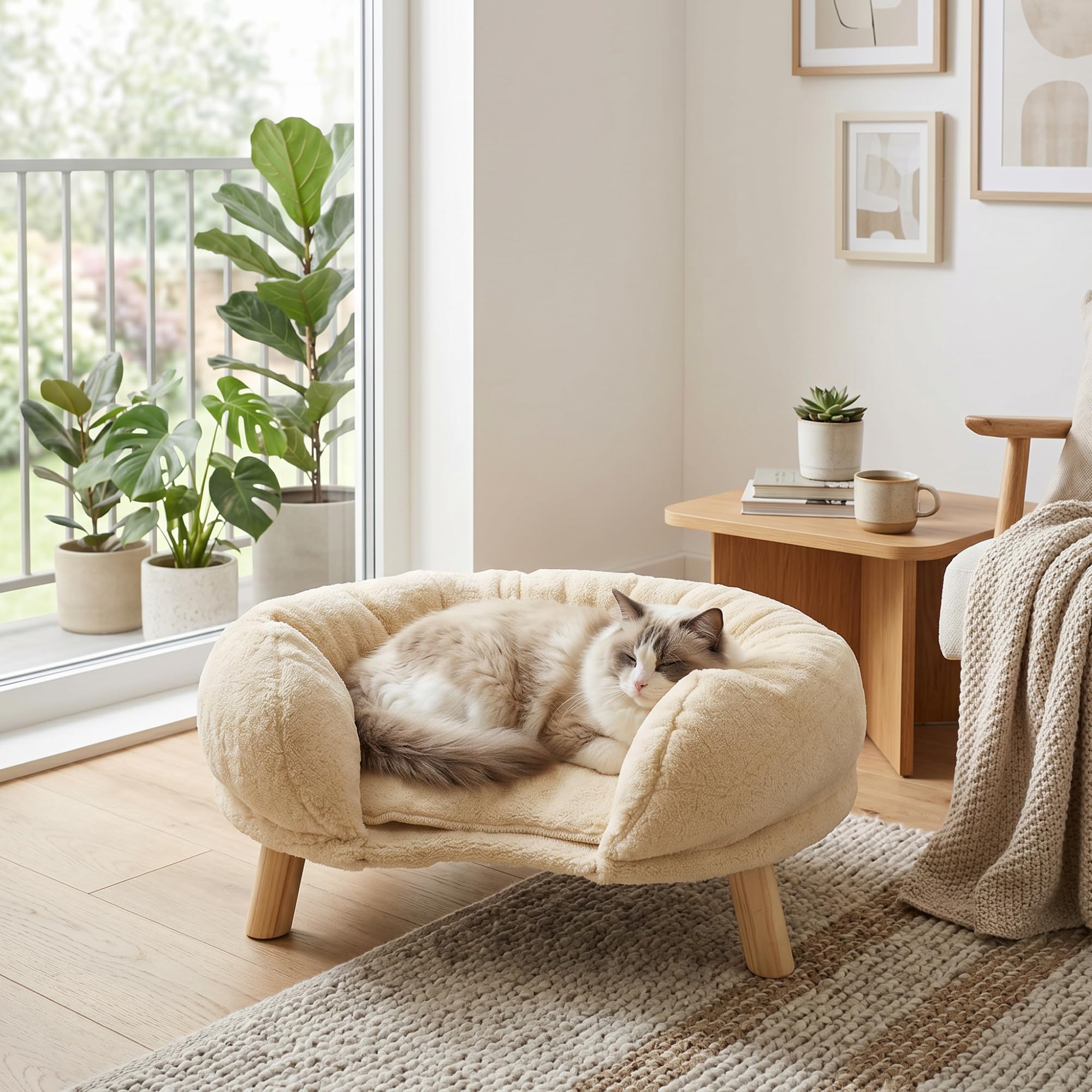 Canapé pour chat beige 50x40 cm avec coussin moelleux en polyester